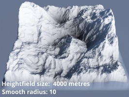 Heightfield size = 4000 metres, Smooth radius = 10 (default).