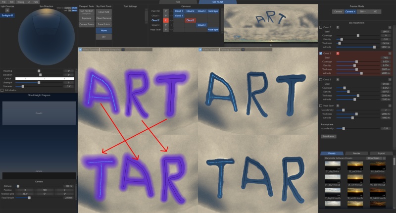 With the Move tool you can rearrange brush stroke curves.  Here the Cloud Remove curves have been moved.