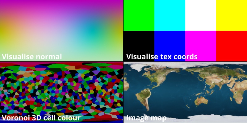 Examples of shaders and textures in the texture coordinate space.