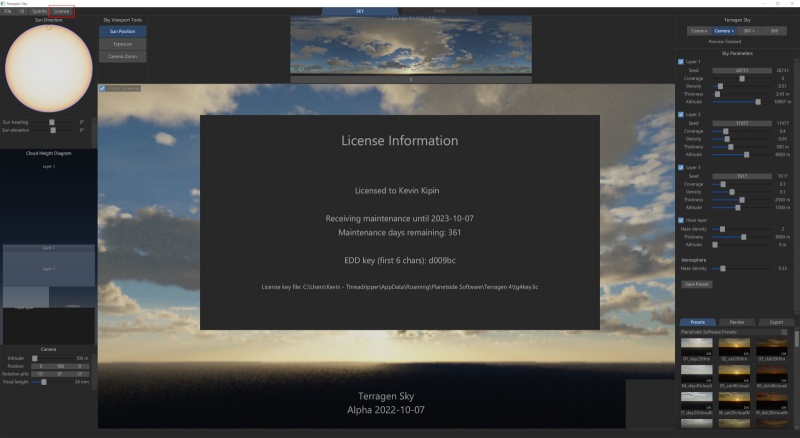 LicenseInfo display.